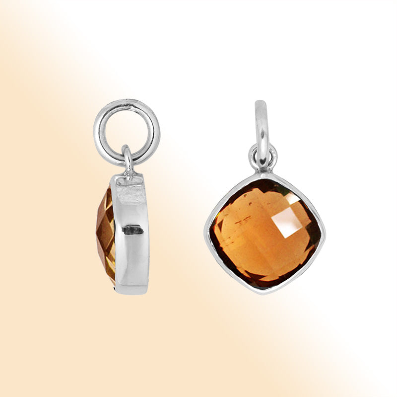Sterling silver pendant with cushion-cut Citrine Quartz radiating golden sunlight glow