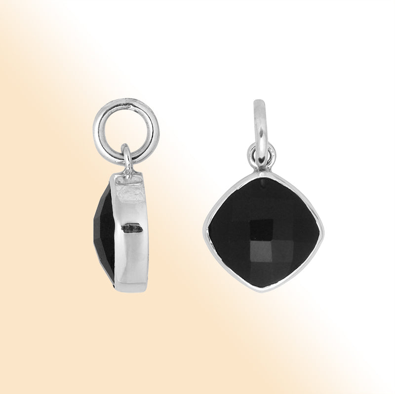 Sterling silver cushion-cut pendant with polished Black Onyx stone