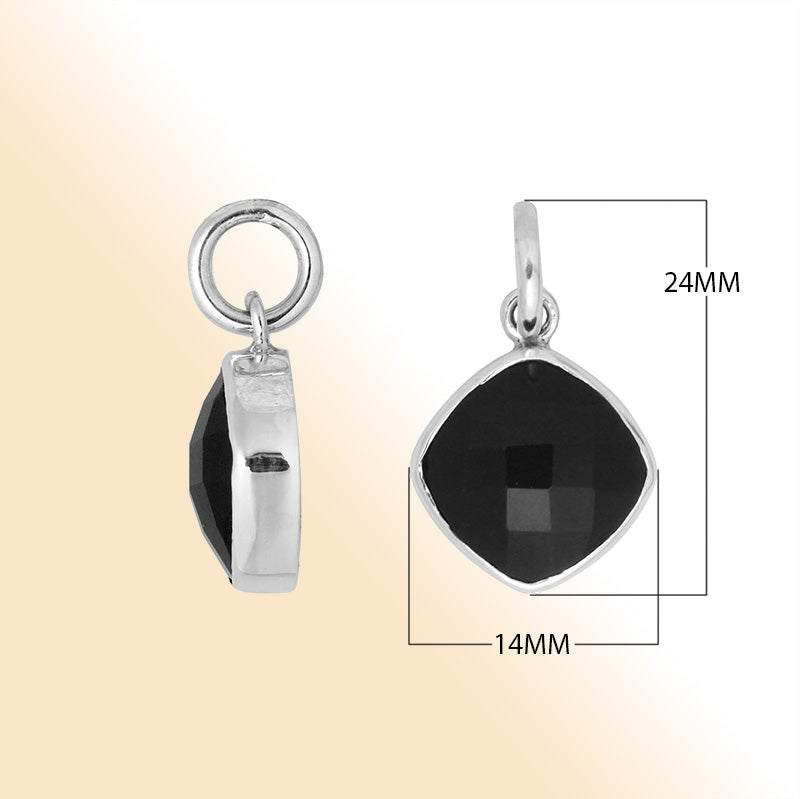 Sterling silver cushion-cut pendant with polished Black Onyx stone