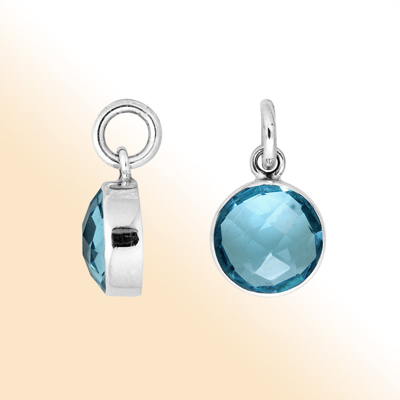 Sterling silver round-cut pendant with polished Blue Topaz Quartz stone