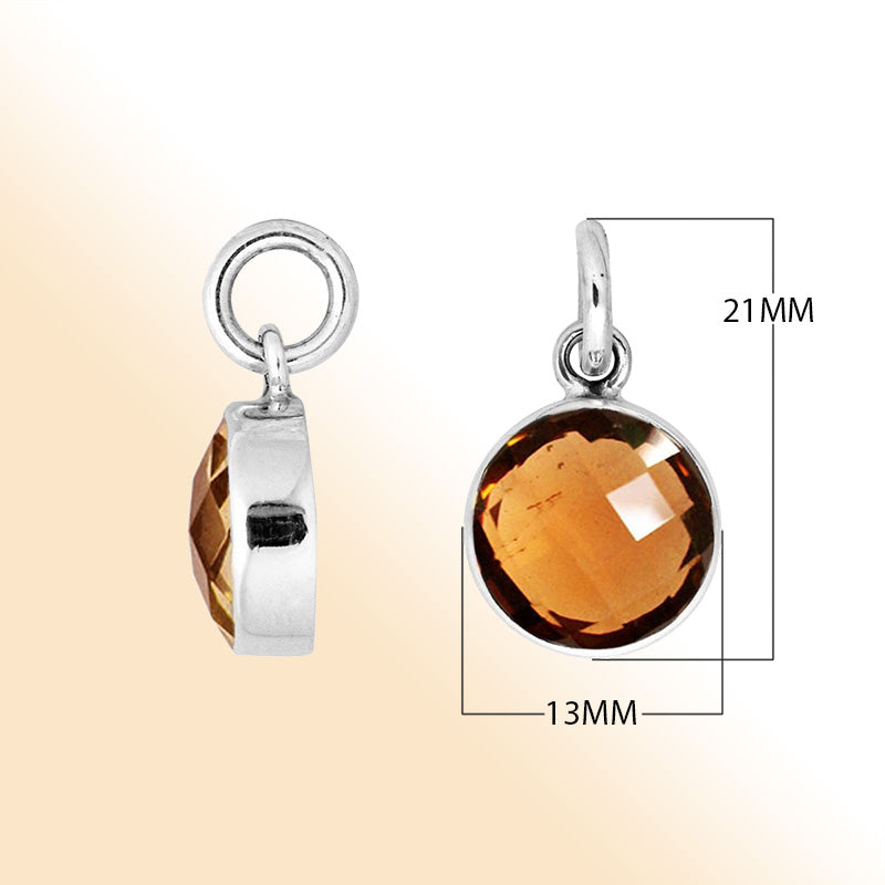 Sterling silver round-cut pendant with polished golden Citrine Quartz stone