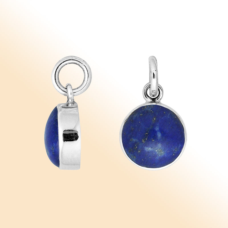 Sterling silver round-cut pendant with polished Lapis stone in deep blue