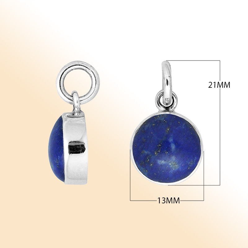 Sterling silver round-cut pendant with polished Lapis stone in deep blue