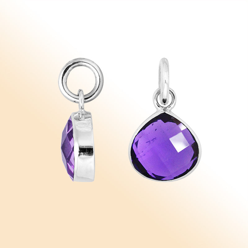 Sterling silver teardrop pendant with polished Amethyst Quartz stone