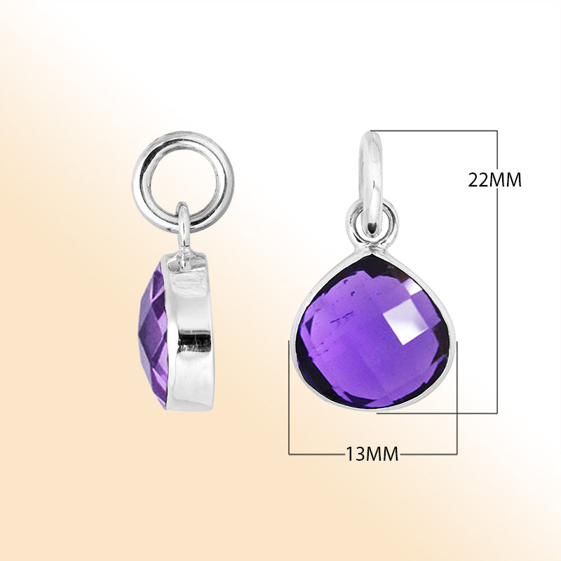 Sterling silver teardrop pendant with polished Amethyst Quartz stone