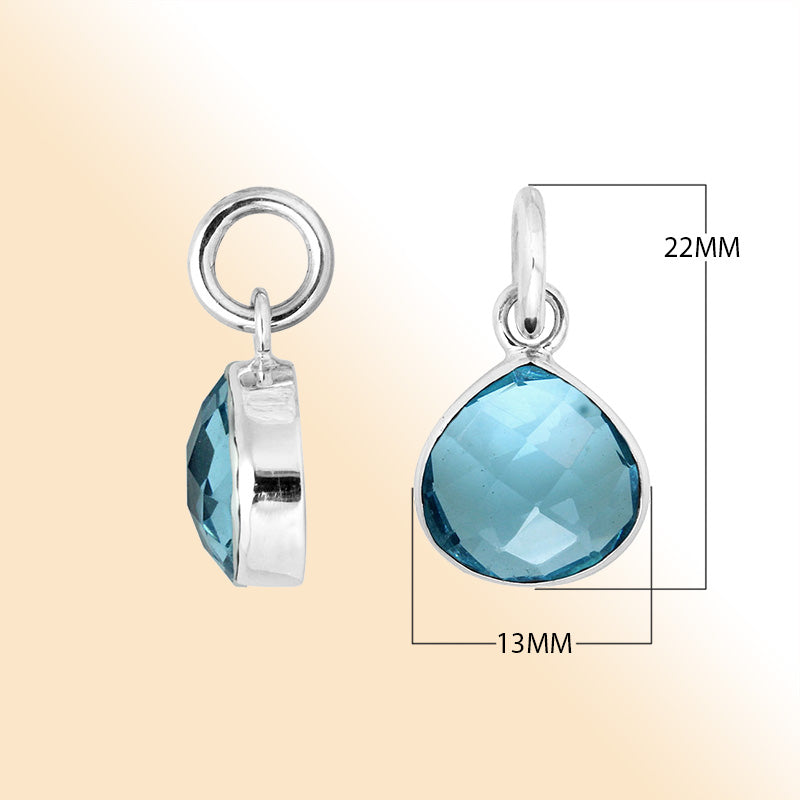 Sterling silver teardrop pendant with polished Blue Topaz Quartz stone
