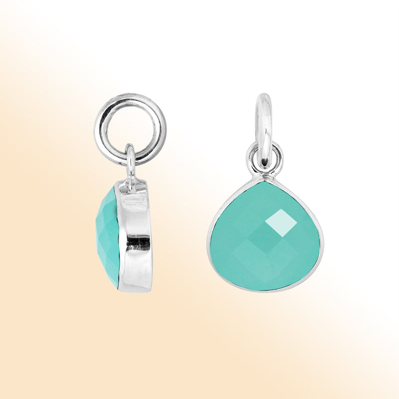 Sterling silver teardrop pendant with polished Green Chalcedony Quartz stone