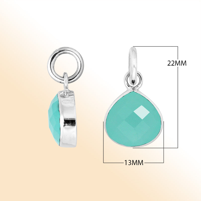 Sterling silver teardrop pendant with polished Green Chalcedony Quartz stone