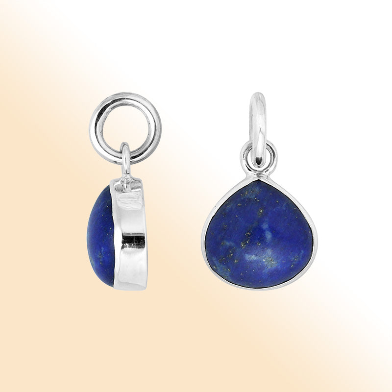 Sterling silver teardrop pendant with polished deep blue Lapis stone