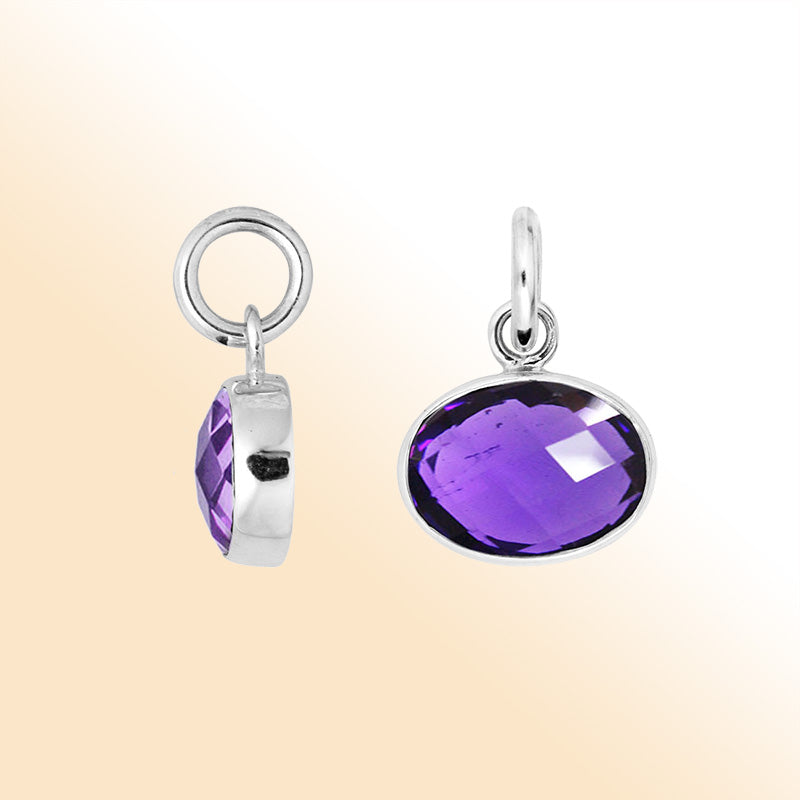 Radiant oval Sterling Silver pendant with faceted Amethyst Quartz stone