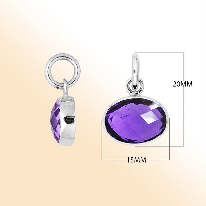 Radiant oval Sterling Silver pendant with faceted Amethyst Quartz stone