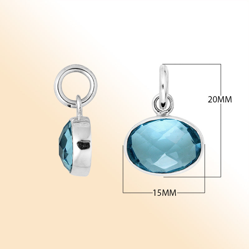 Radiant oval Sterling Silver pendant with faceted Blue Topaz Quartz stone
