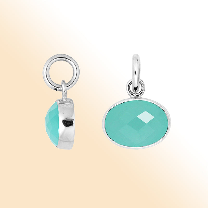 Oval Sterling Silver pendant with faceted Green Chalcedony Quartz stone