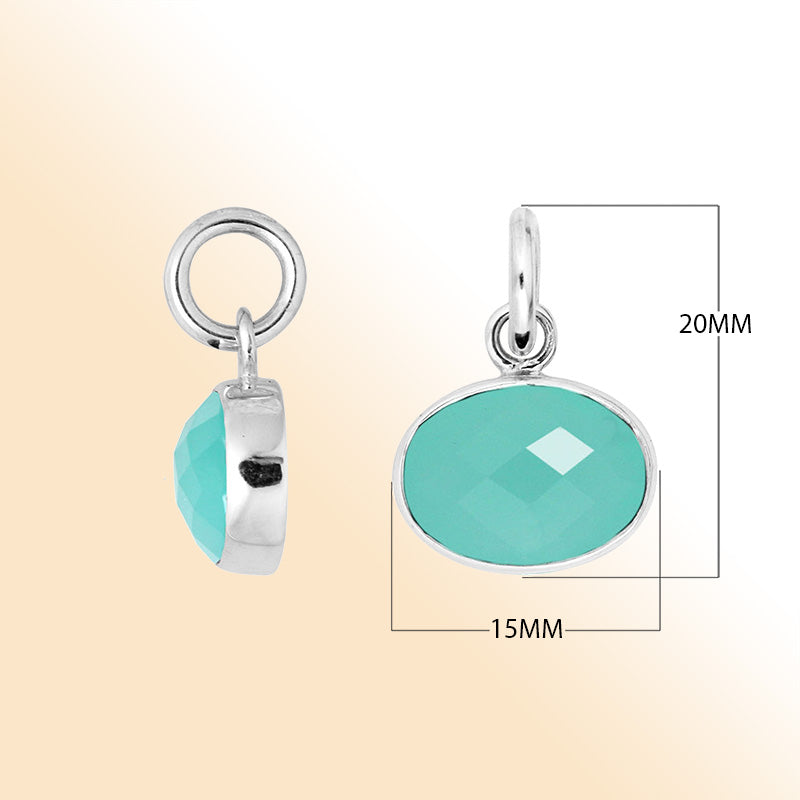 Oval Sterling Silver pendant with faceted Green Chalcedony Quartz stone