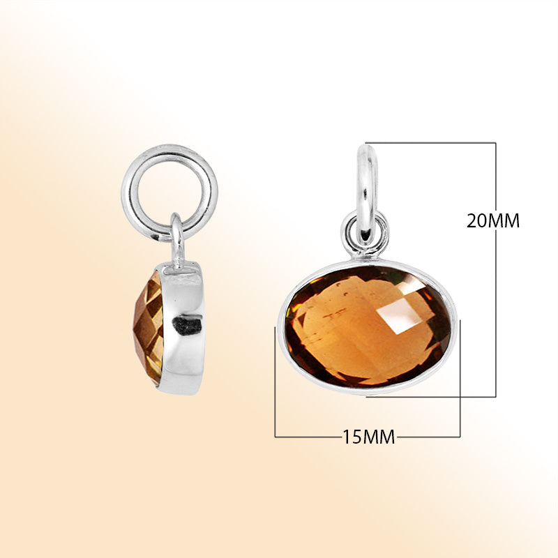 Oval Sterling Silver pendant with faceted Citrine Quartz stone