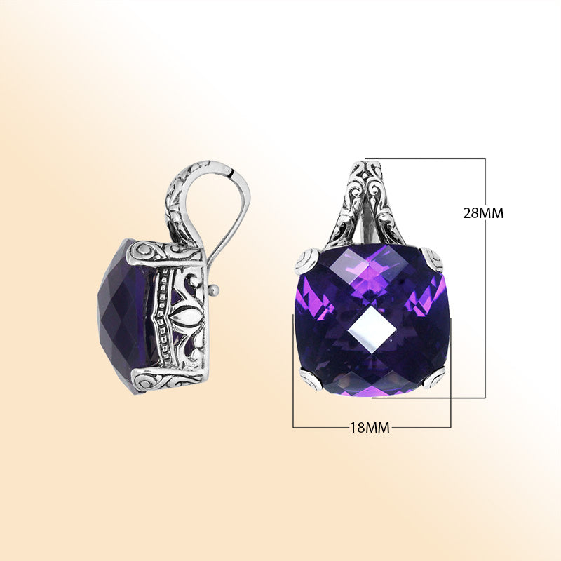 Elegant Sterling Silver pendant with cushion-cut Amethyst Quartz and detailed filigree work
