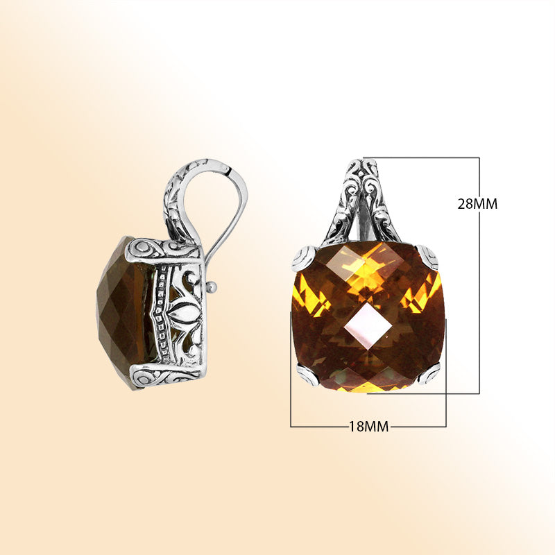 Elegant Sterling Silver pendant with cushion-cut Citrine Quartz and filigree detailing
