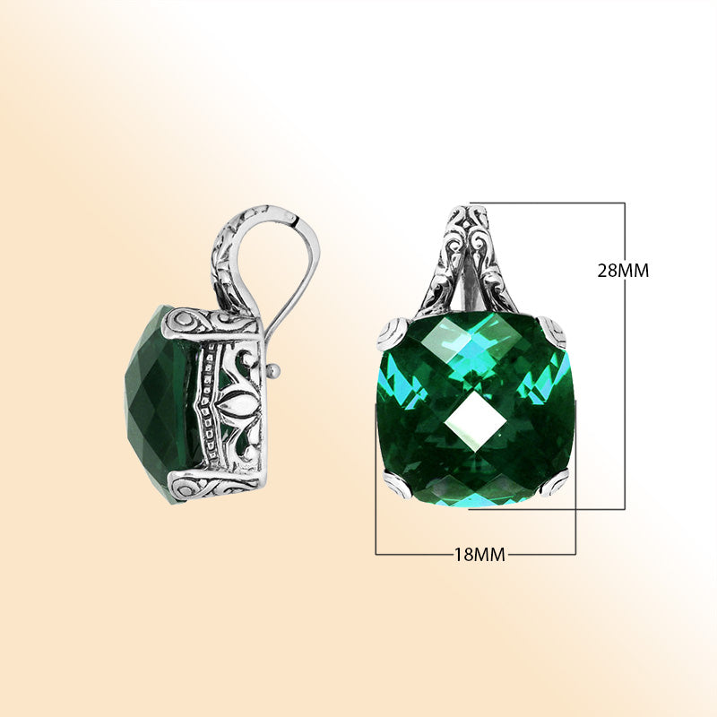 Elegant Sterling Silver pendant with cushion-cut Green Quartz and filigree detailing