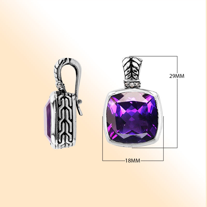 Elegant Sterling Silver pendant featuring cushion-cut Amethyst Quartz with Cubic Zirconia accents