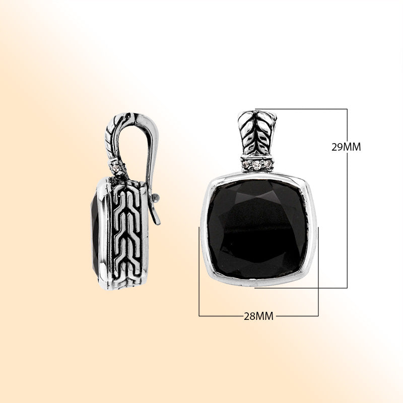 Elegant Sterling Silver pendant featuring cushion-cut Black Onyx with Cubic Zirconia accents