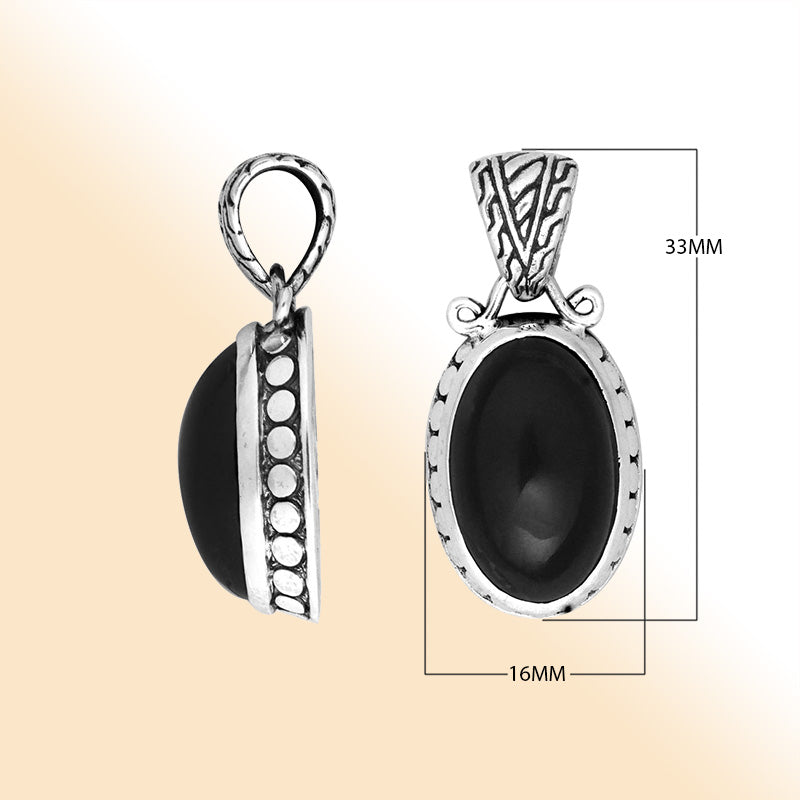 Sterling Silver Oval Pendant With Black Onyx And Antique Bali Detailing