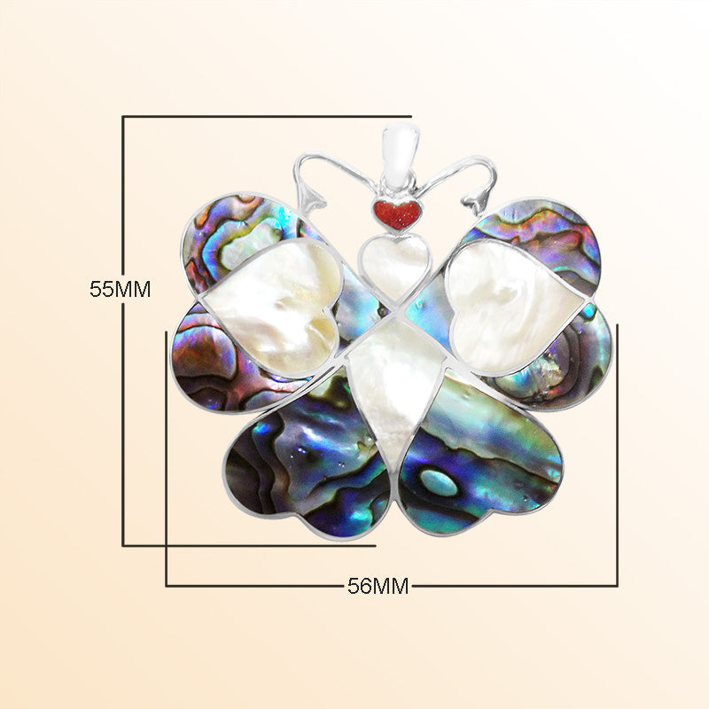 Sterling Silver Butterfly Pendant With Abalone Shell, Coral, And Mother Of Pearl