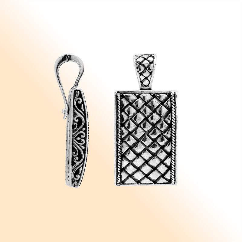 Sterling Silver Textured Rectangle Pendant Handcrafted In Bali