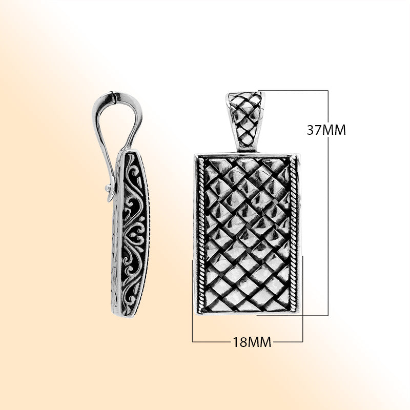 Sterling Silver Textured Rectangle Pendant Handcrafted In Bali