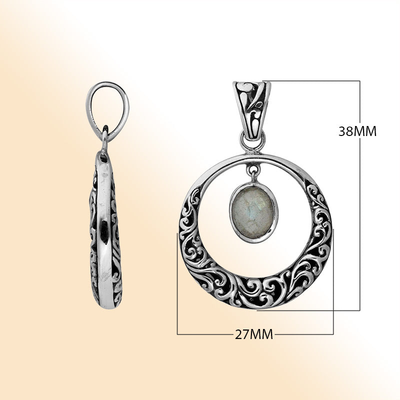 Sterling Silver Filigree Circle Pendant With Labradorite Stone