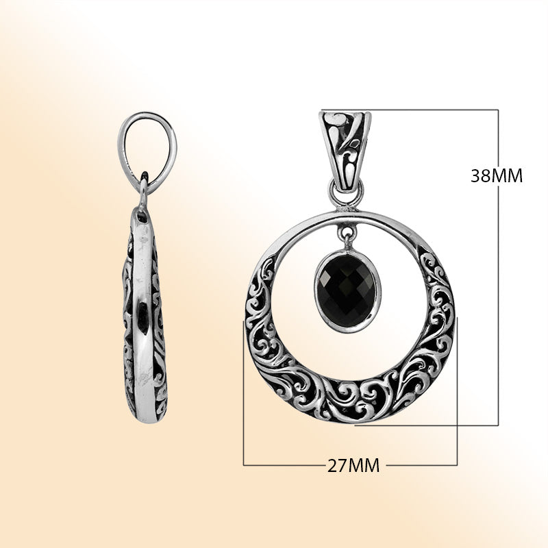 Sterling Silver Filigree Circle Pendant With Black Onyx