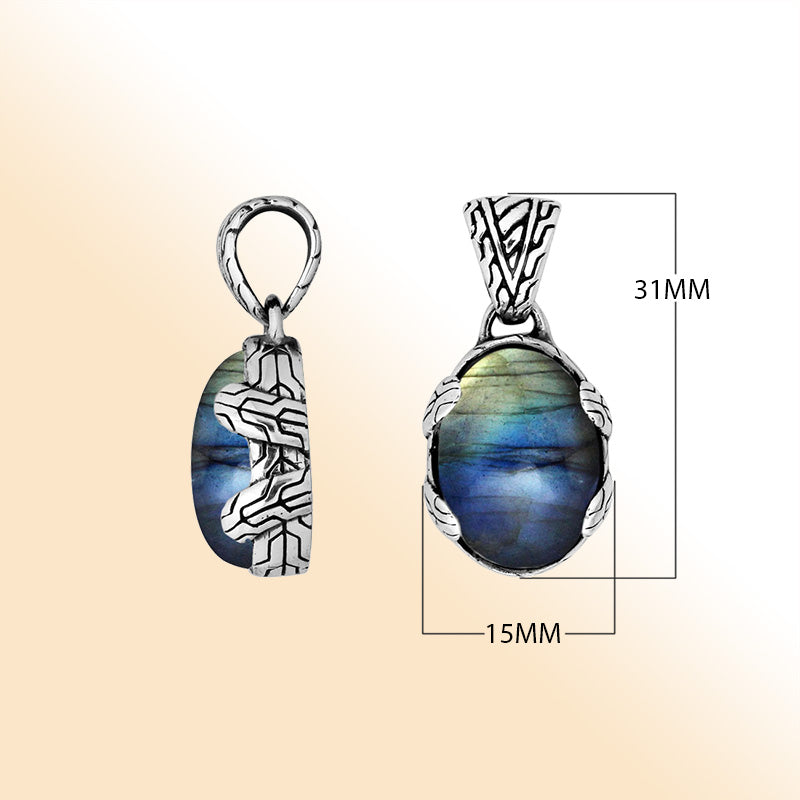 Sterling Silver Tribal Oval Pendant With Labradorite Stone