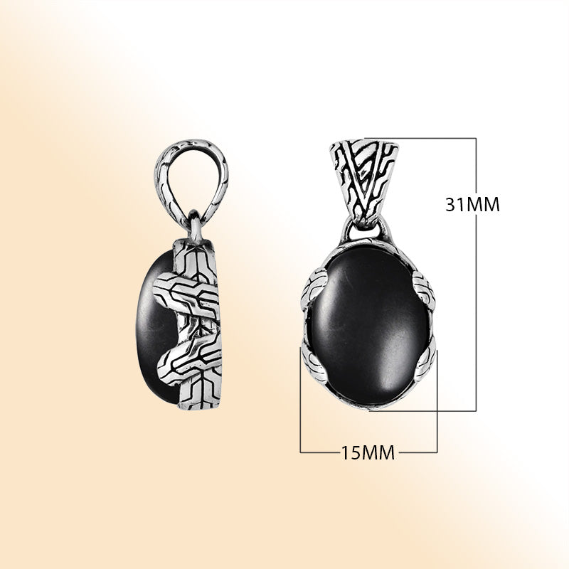 Sterling Silver Tribal Oval Pendant With Black Onyx Stone