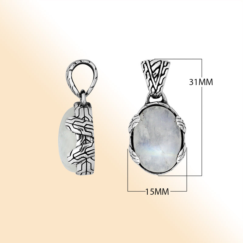 Sterling Silver Tribal Oval Pendant With Rainbow Moonstone