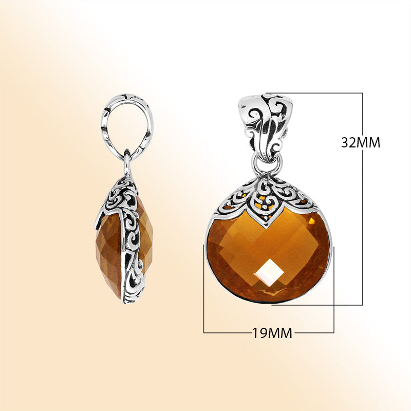 Sterling Silver Round Filigree Pendant With Citrine Quartz Stone