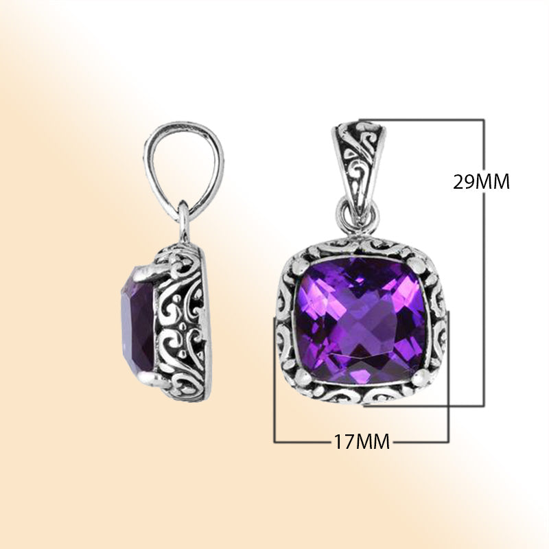 Sterling Silver Cushion Shape Pendant With Amethyst Quartz Stone