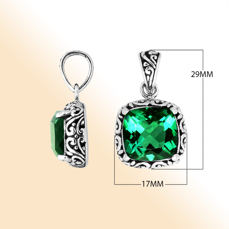 Sterling Silver Cushion Shape Pendant With Green Quartz Stone