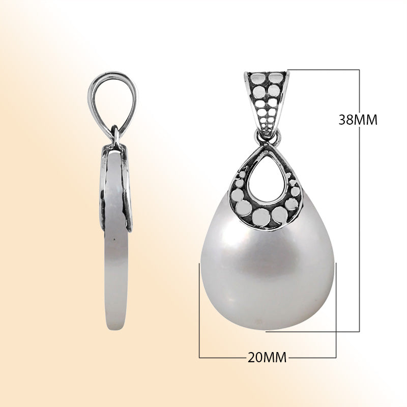 Sterling Silver Pendant With Teardrop Shape Mother Of Pearl And Dot Pattern Design