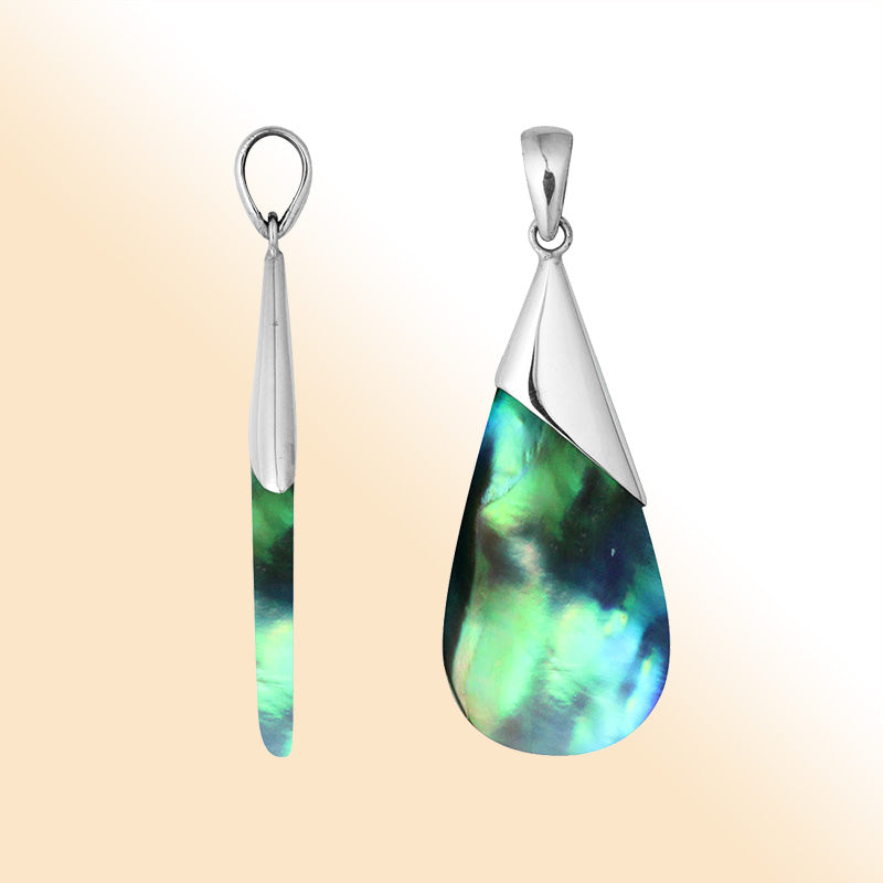 Elegant Handcrafted Silver Overlay Teardrop Pendant With Natural Abalone Shell