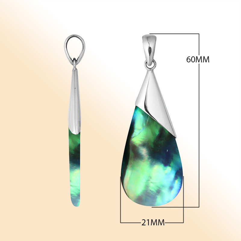 Elegant Handcrafted Silver Overlay Teardrop Pendant With Natural Abalone Shell 