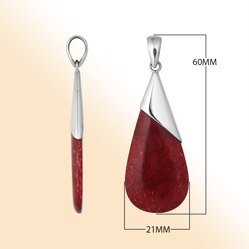 Handcrafted 925 Silver Overlay Teardrop Pendant With Red Coral