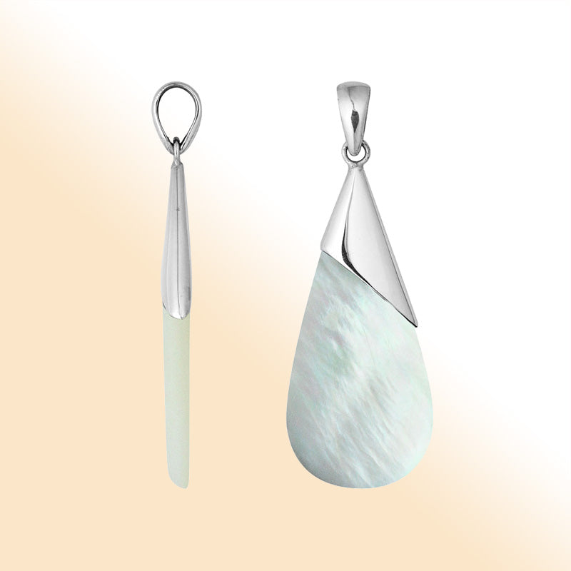 Handcrafted 925 Silver Overlay Teardrop Pendant With Mother Of Pearl