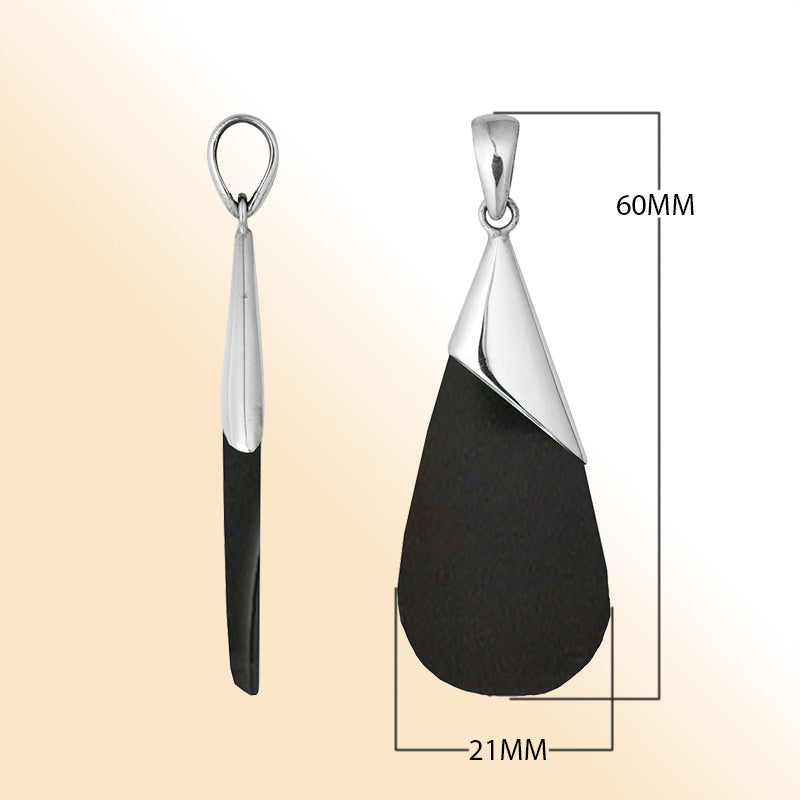 Handcrafted 925 Silver Overlay Teardrop Pendant With Black Shell 