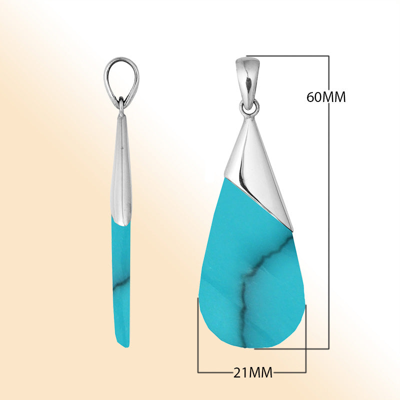 Handcrafted 925 Sterling Silver Teardrop Pendant With Turquoise Shell 