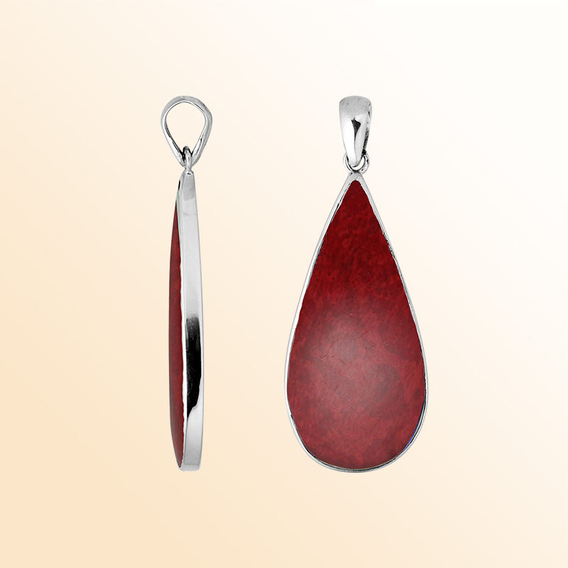 Handcrafted 925 Silver Teardrop Pendant With Red Coral