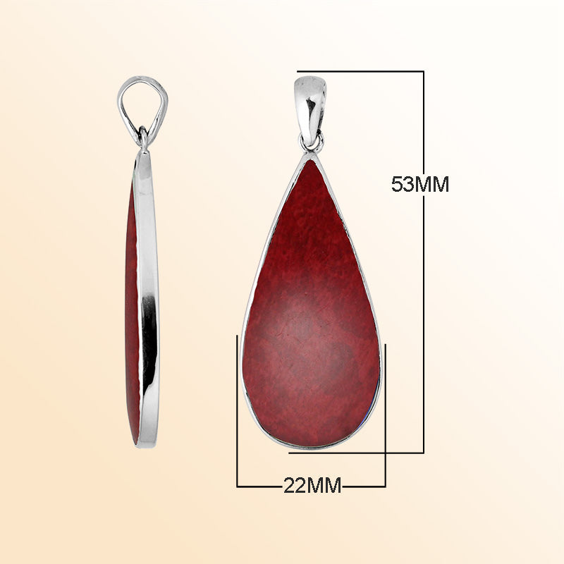 Handcrafted 925 Silver Teardrop Pendant With Red Coral