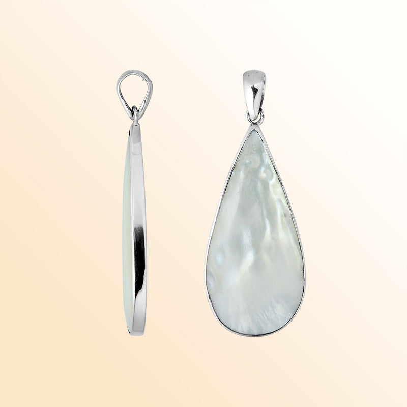 Handcrafted 925 Silver Teardrop Pendant With Mother Of Pearl