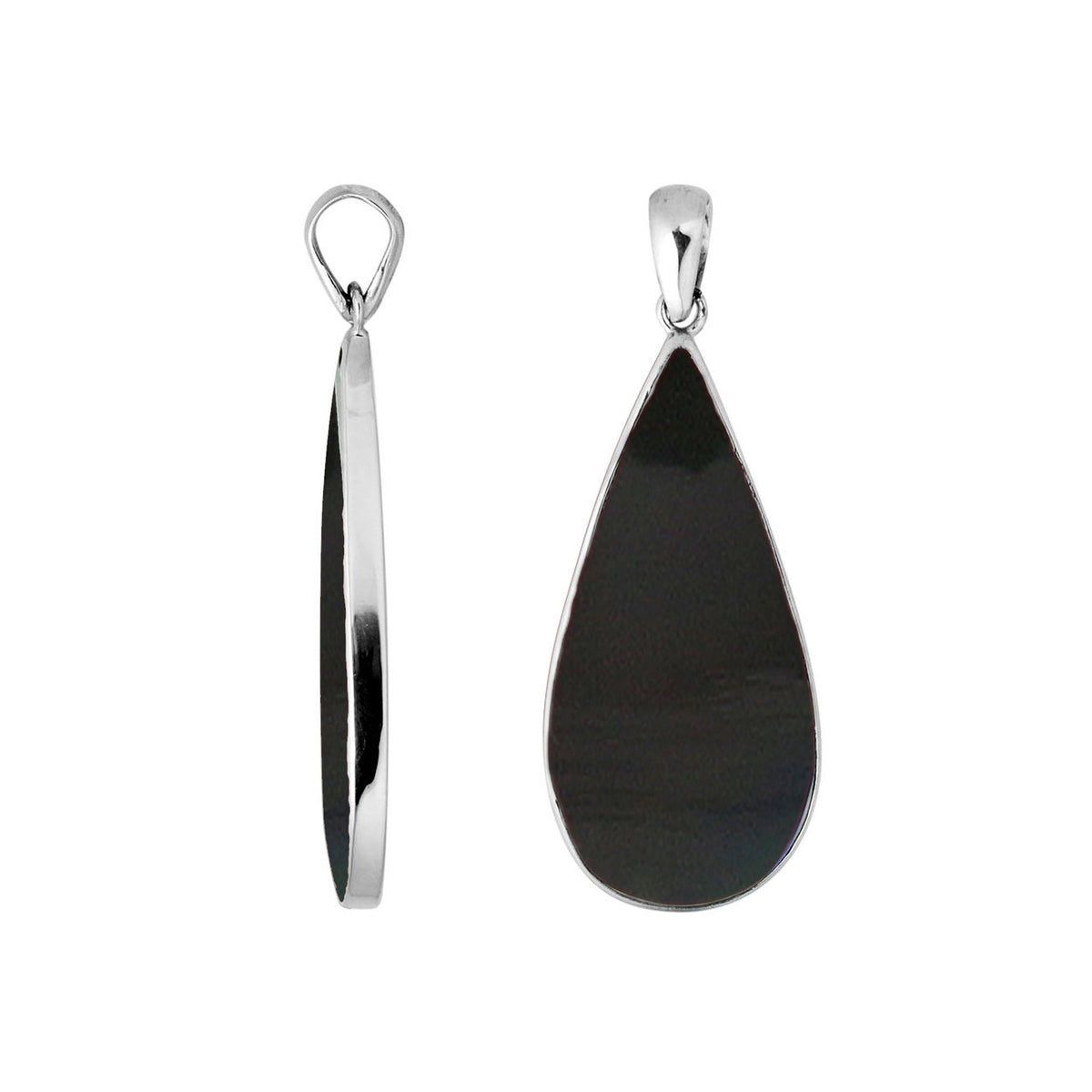 Handcrafted 925 Silver Teardrop Pendant With Black Shell For Women
