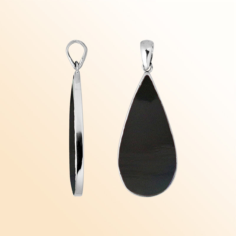 Handcrafted 925 Silver Teardrop Pendant With Black Shell