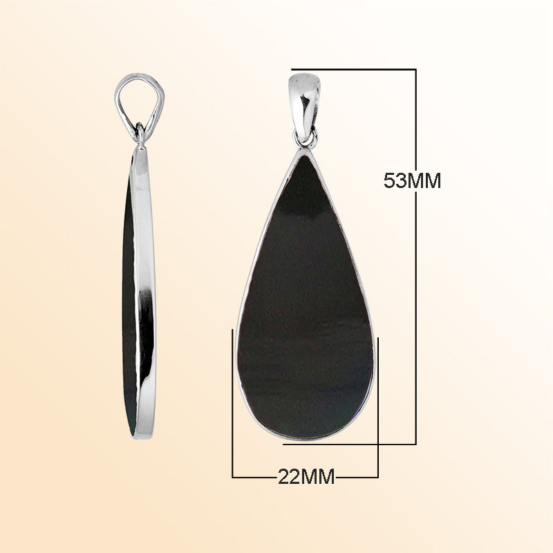 Handcrafted 925 Silver Teardrop Pendant With Black Shell