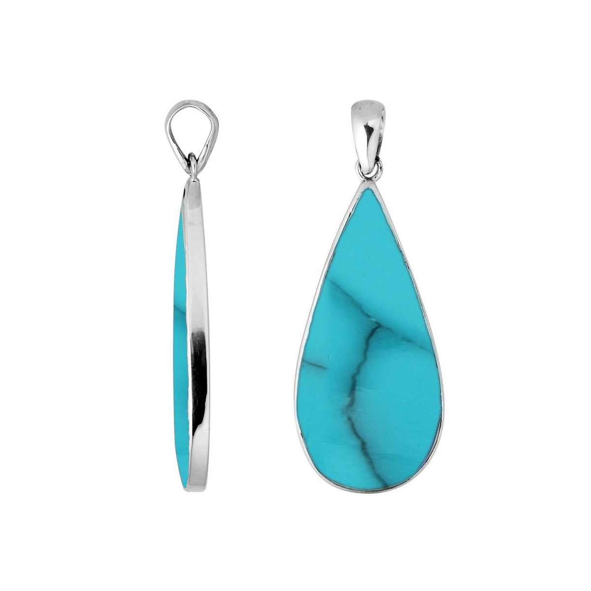 Handcrafted 925 Silver Teardrop Pendant With Turquoise Shell For Women